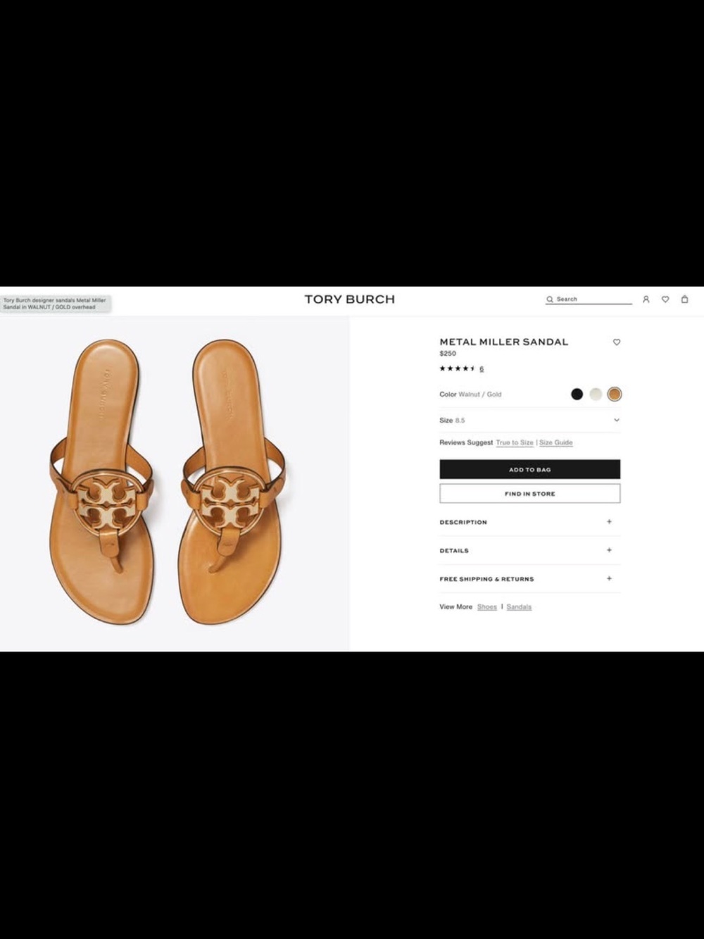 Tory Burch Metal Miller Sandal in Walnut/Gold - Picture 5 of 5